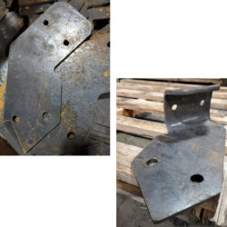 Two views of industrial metal plates with circular bolt holes.